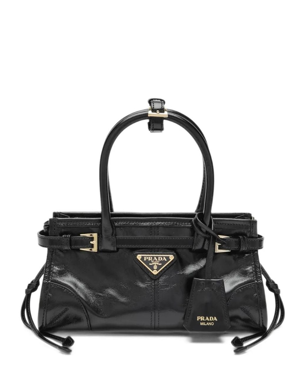 Prada Black Logo-Plaque Buckled Tote Bag