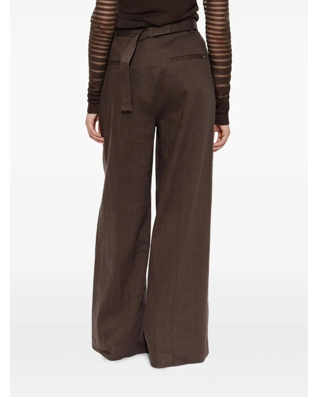 Helmut Lang Brown High-Waisted Belted Trousers