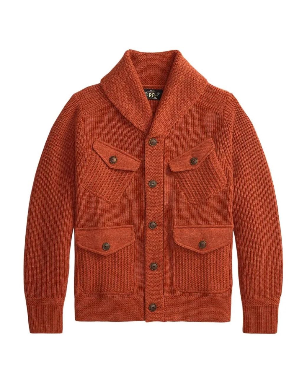 RRL Orange Buttoned Pocket Cardigan for men