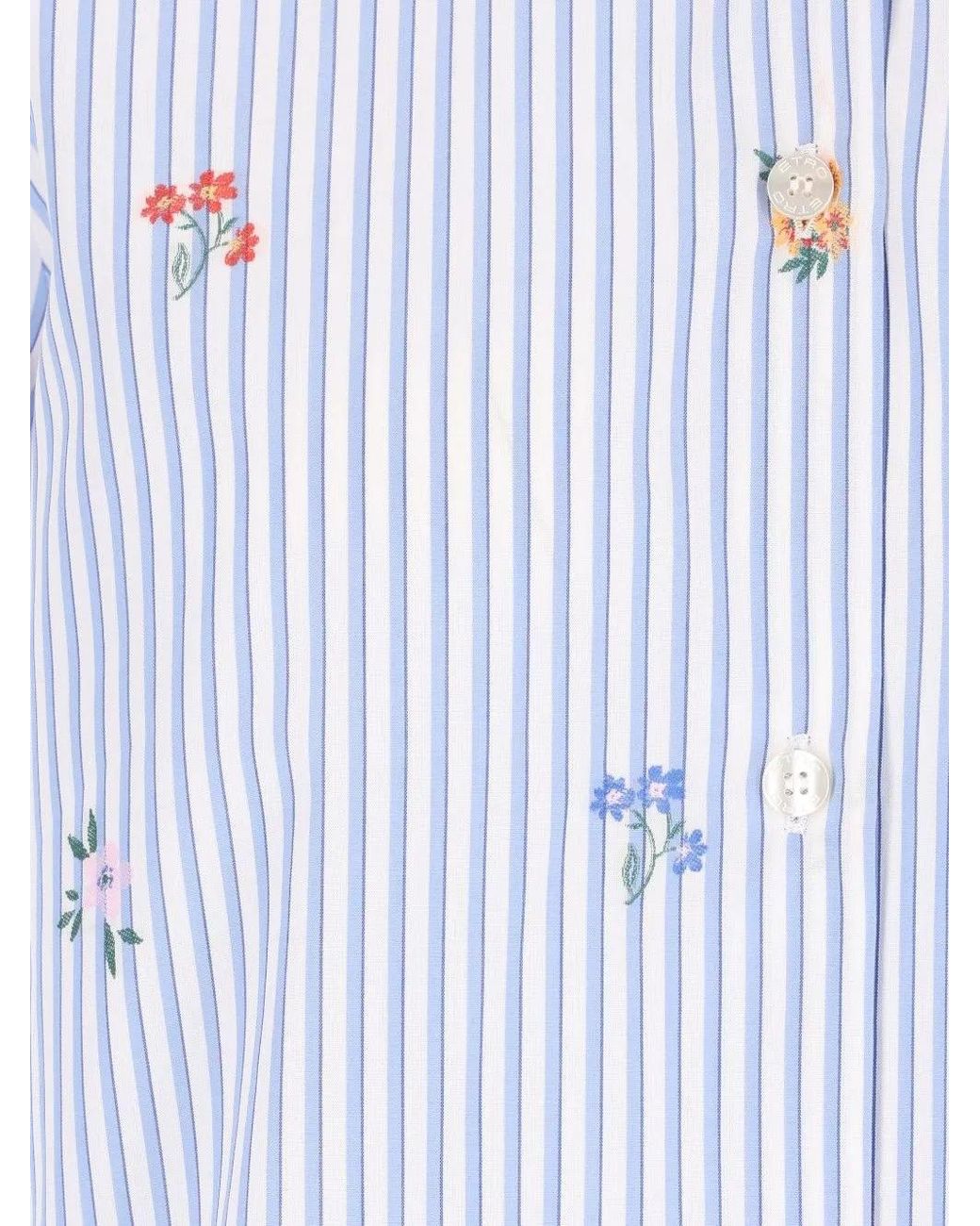 Etro Blue Striped Floral-Embroidered Shirt