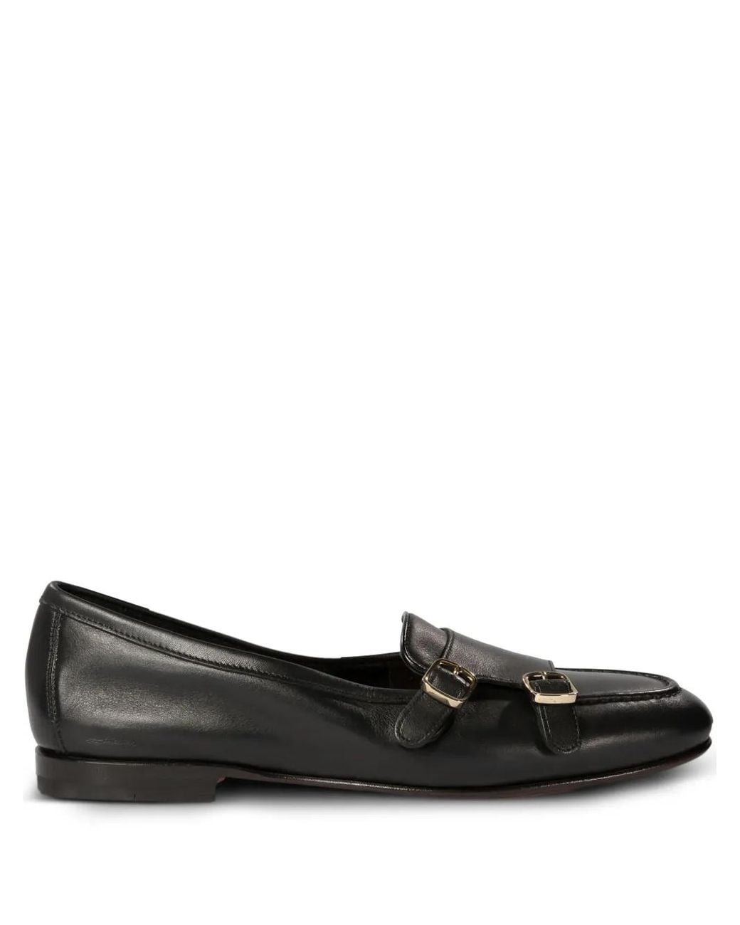 Santoni Black Leather Loafers