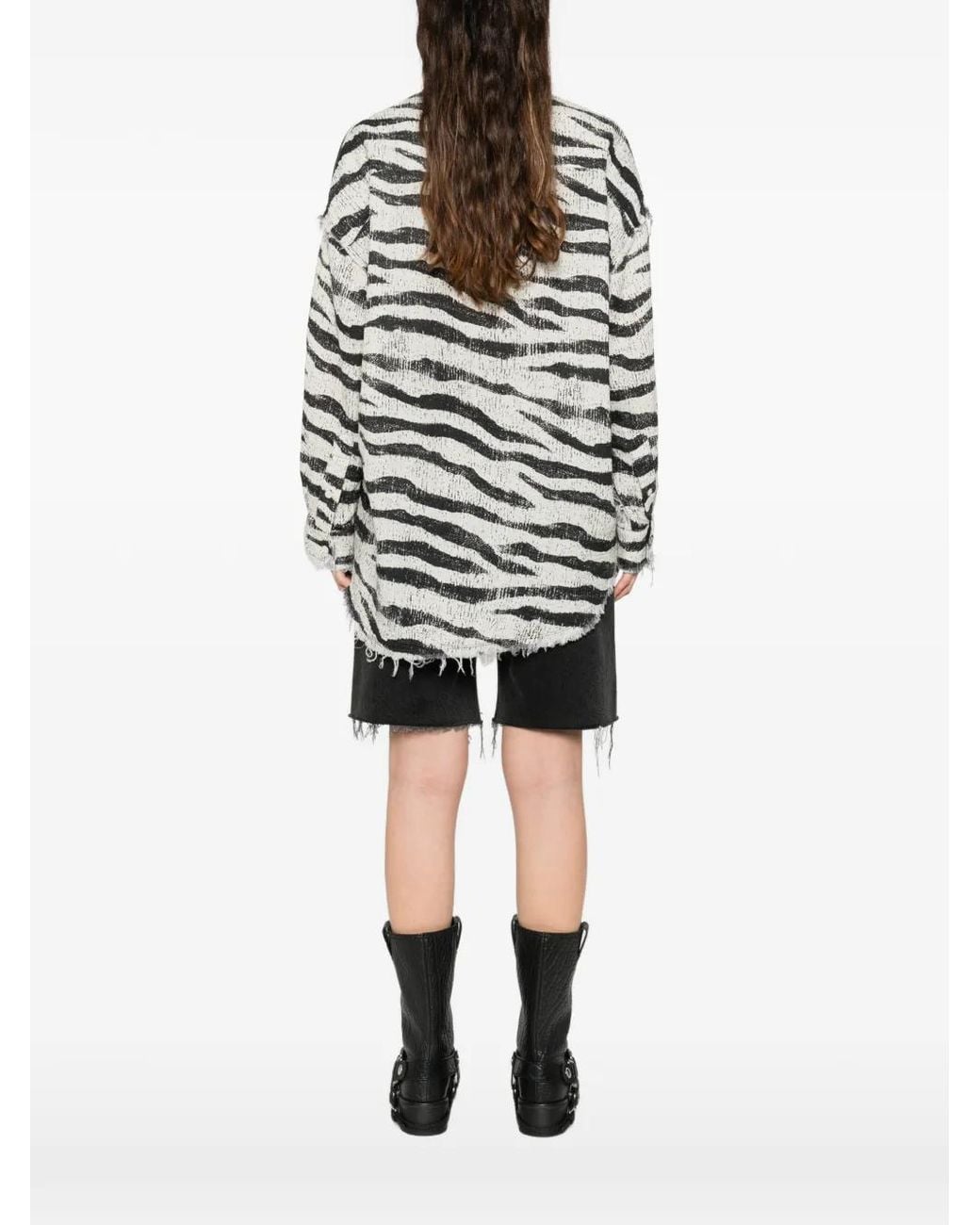 R13 White Zebra Frayed Shirt