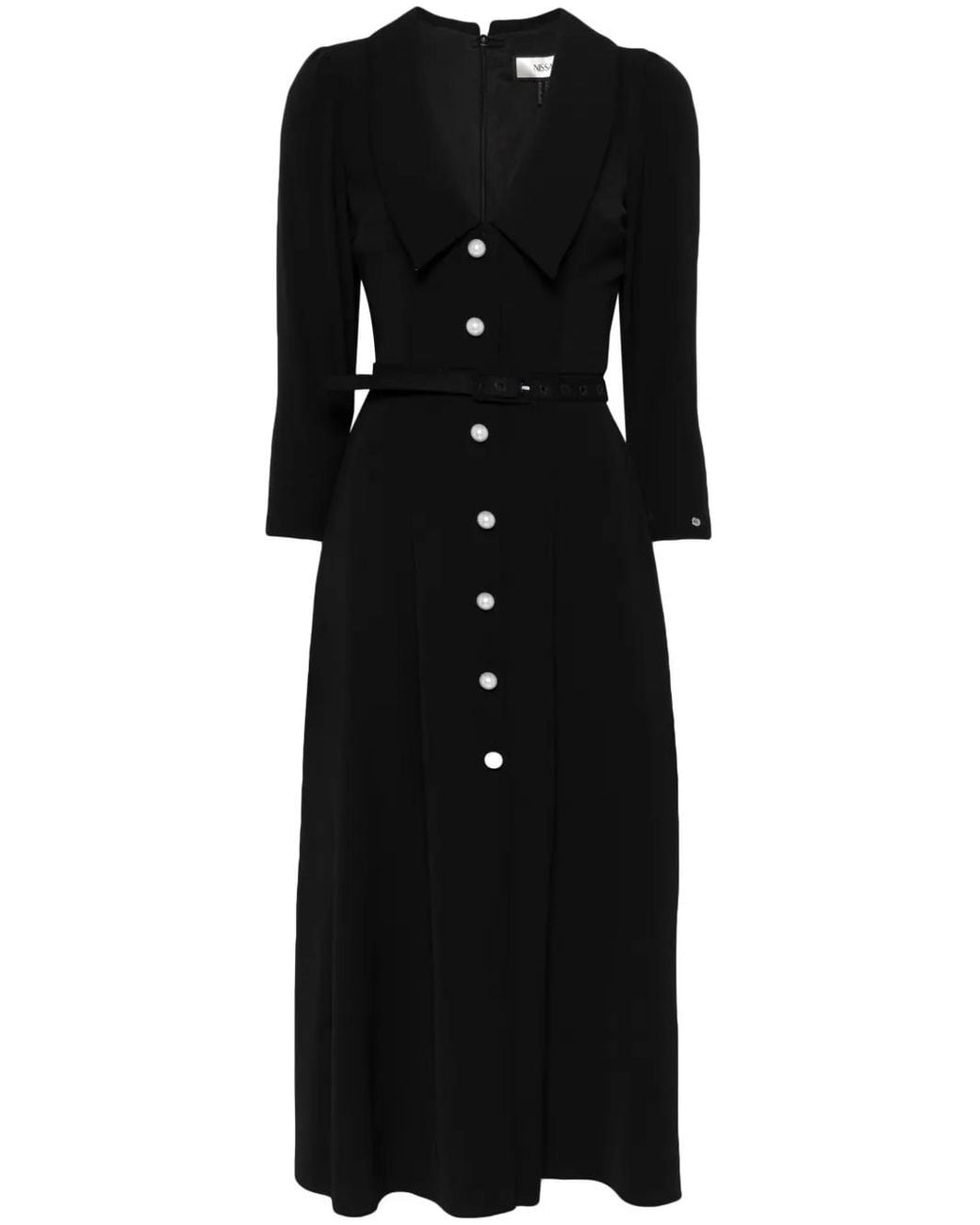Nissa Black Belted Midi Dress