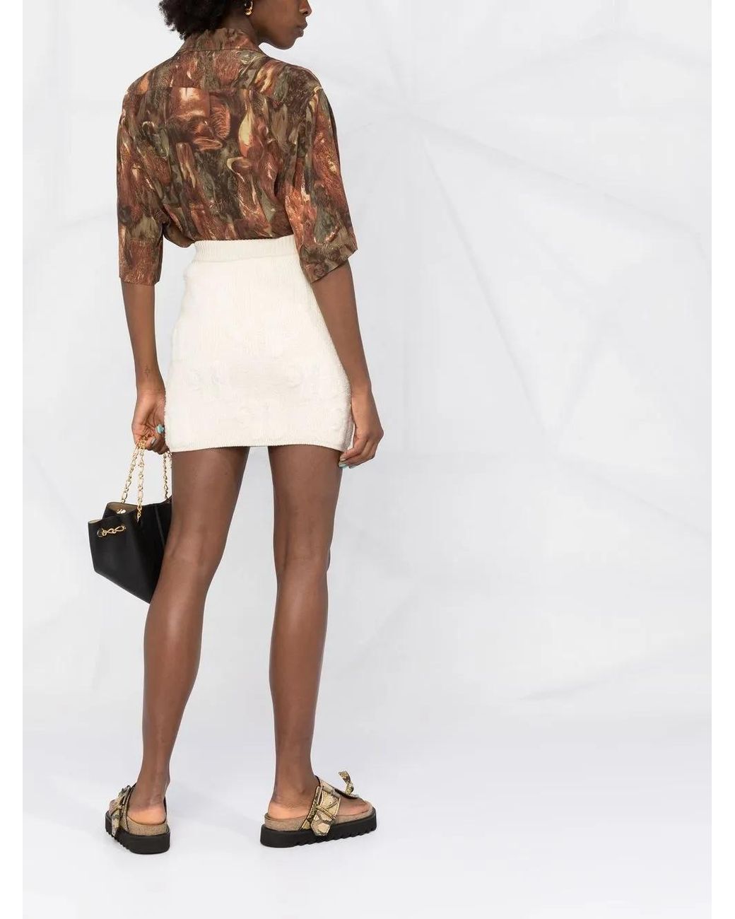 Nanushka Natural Logo-Motif Knitted Mini Skirt