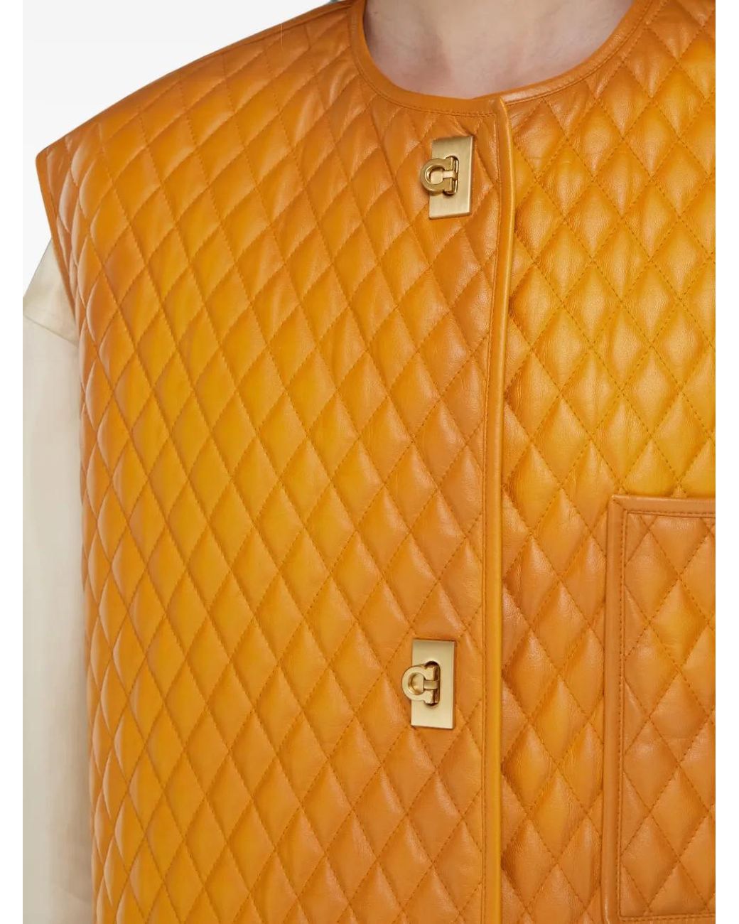 Ferragamo Orange Quilted Nappa Gilet