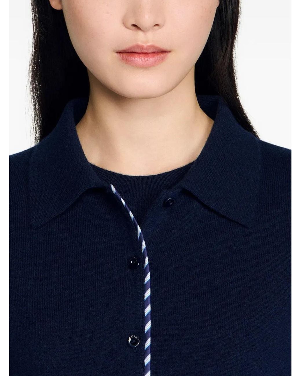 Sandro Blue Striped Wool And Cashmere Cardigan