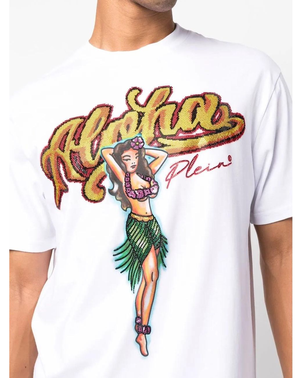 Philipp Plein White Graphic-Print Crystal-Embellished T-Shirt for men