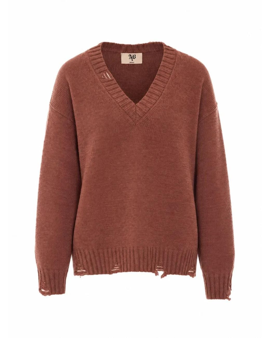 Aniye By Brown Tina Distressed V-Neck Sweater