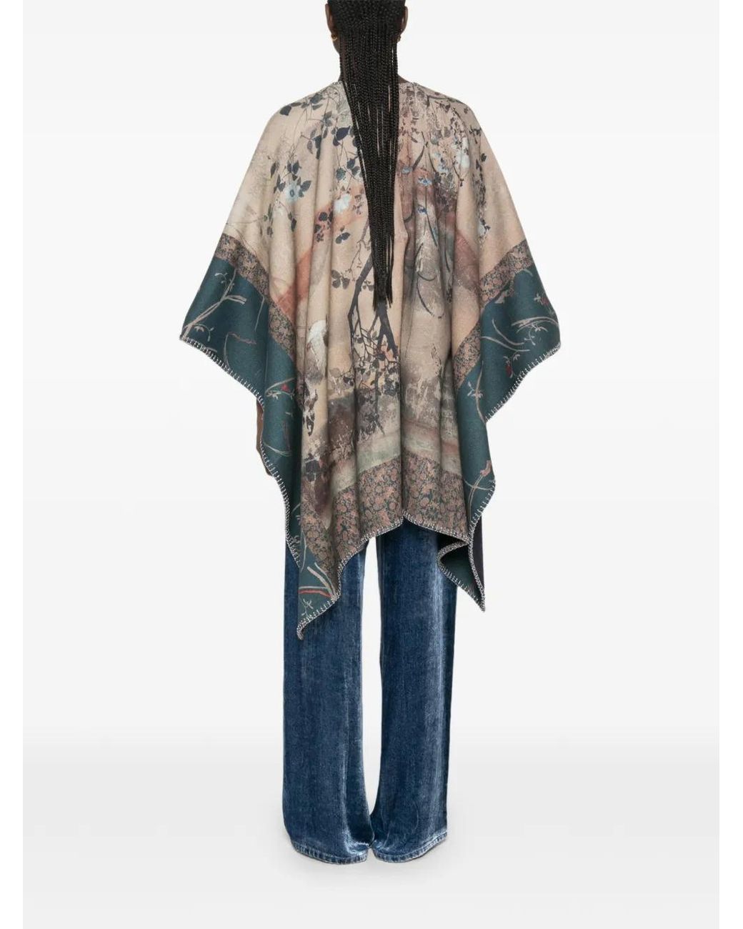 Pierre Louis Mascia Natural Pancake Graphic-Print Blanket-Stitch Cape
