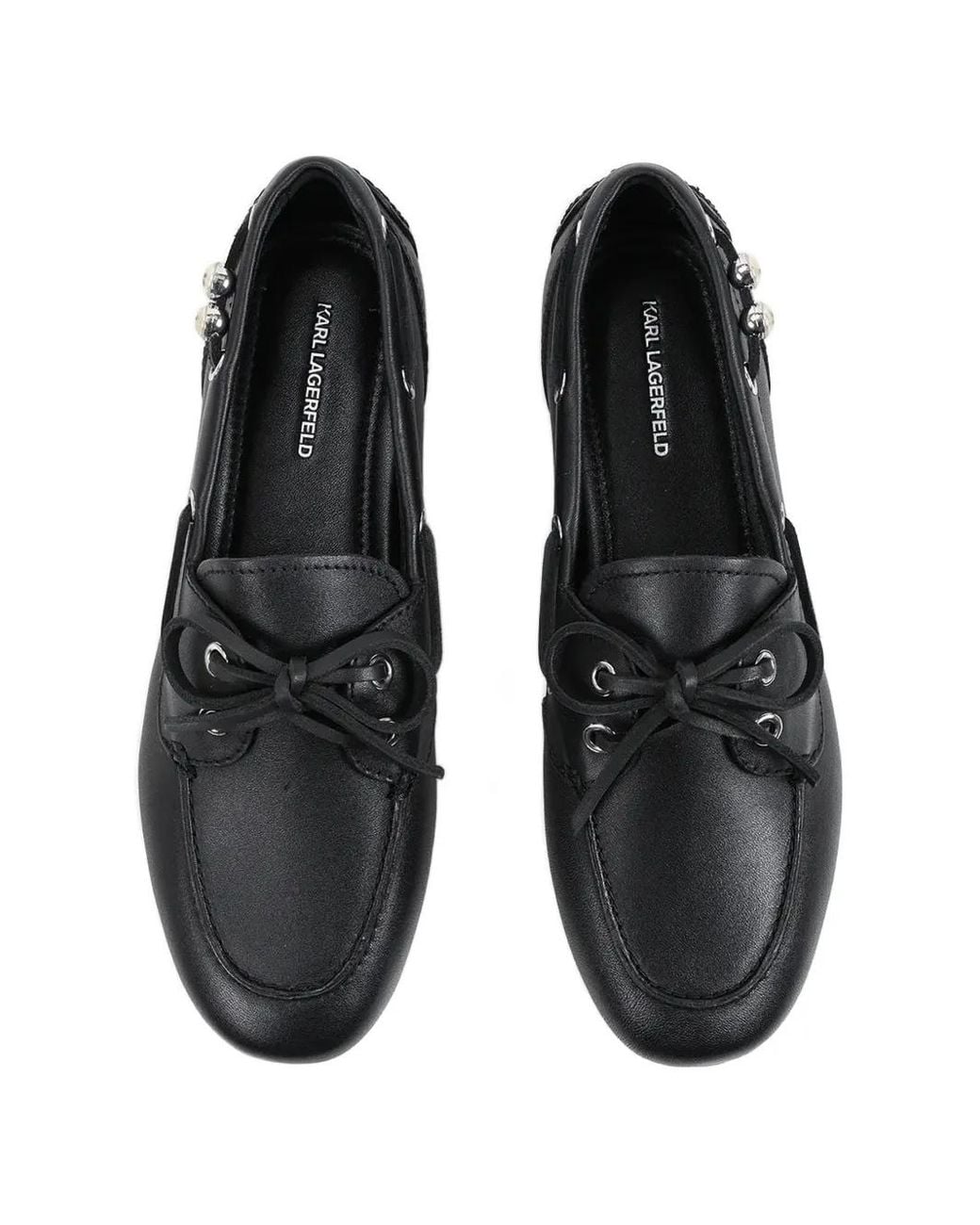 Karl Lagerfeld White Mocassins À Lacets Et Ornements De Perles