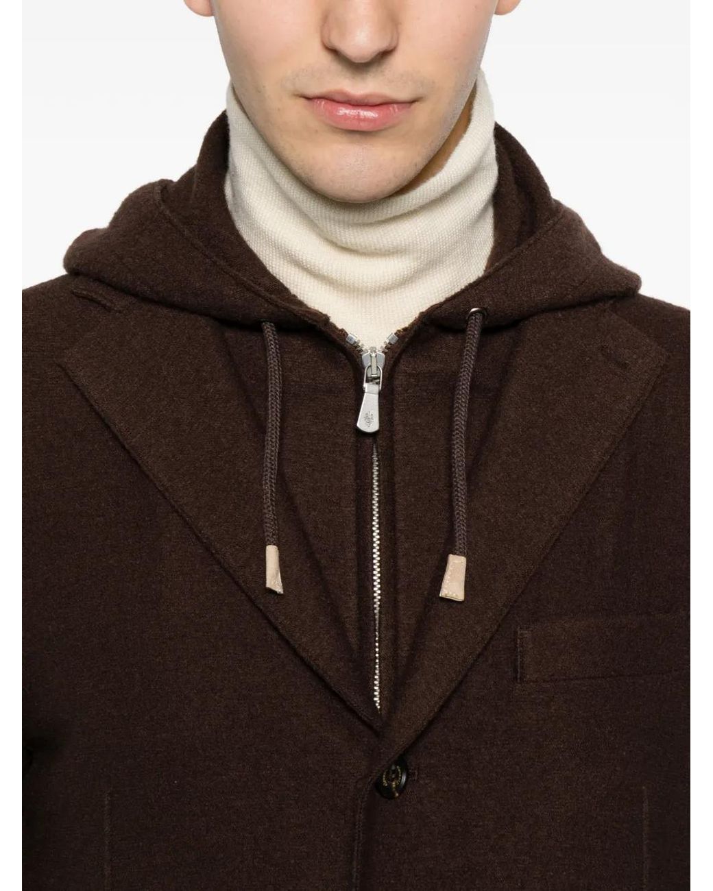 Eleventy Brown Hooded Wool Jacket for men