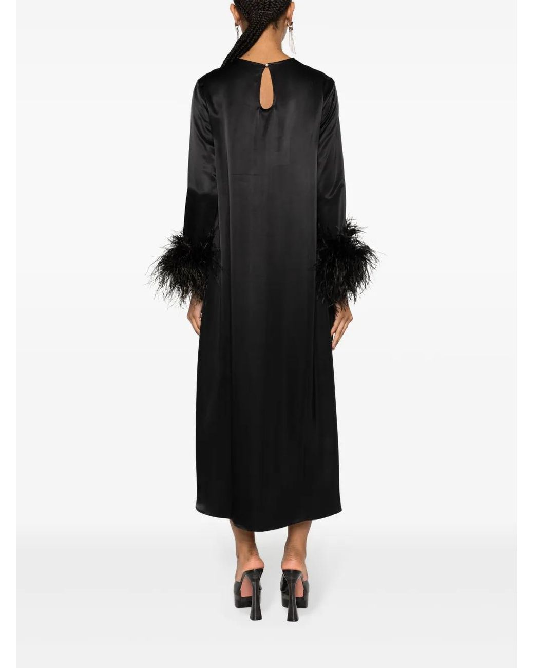 Sleeper Black Suzi Feather-trim Maxi Dress