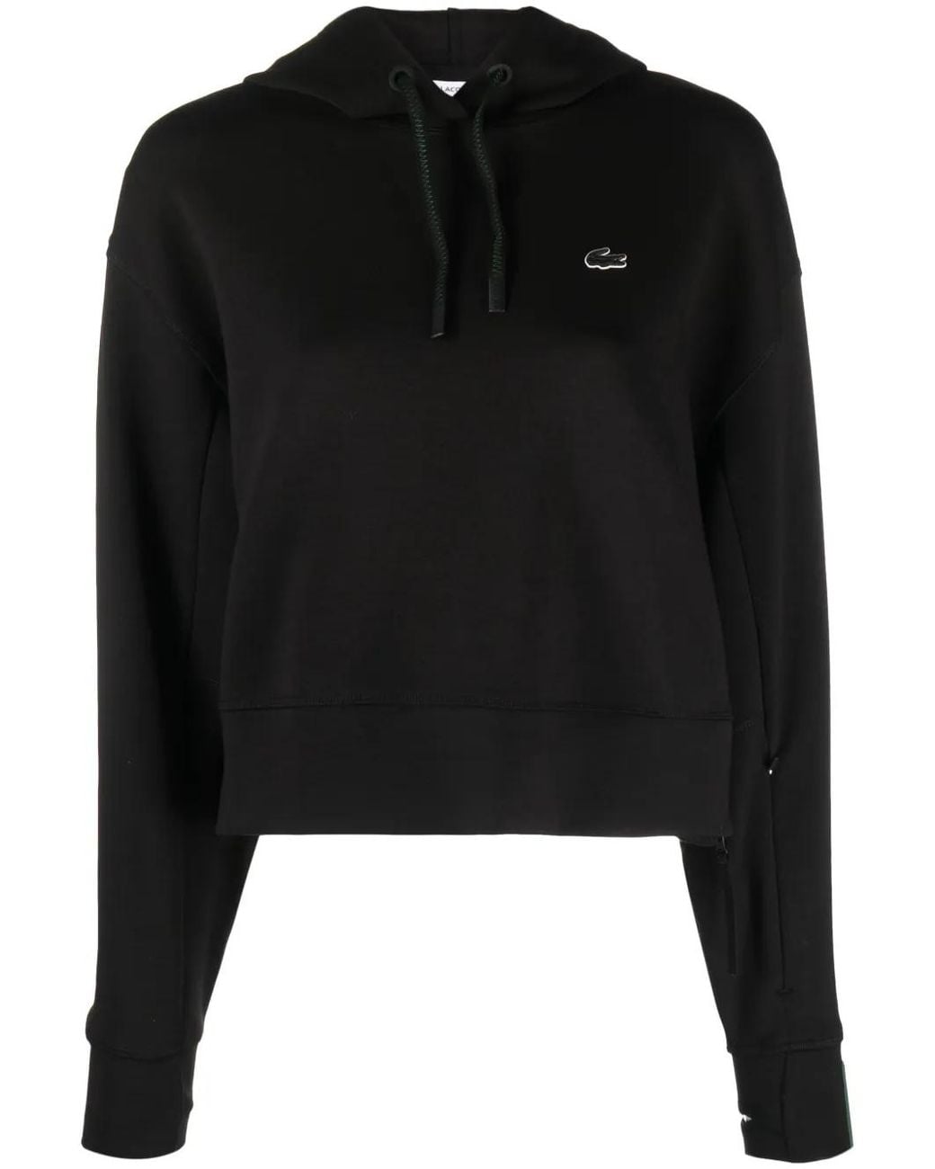 Lacoste Black Embroidered-Logo Thumb-Slot Hoodie