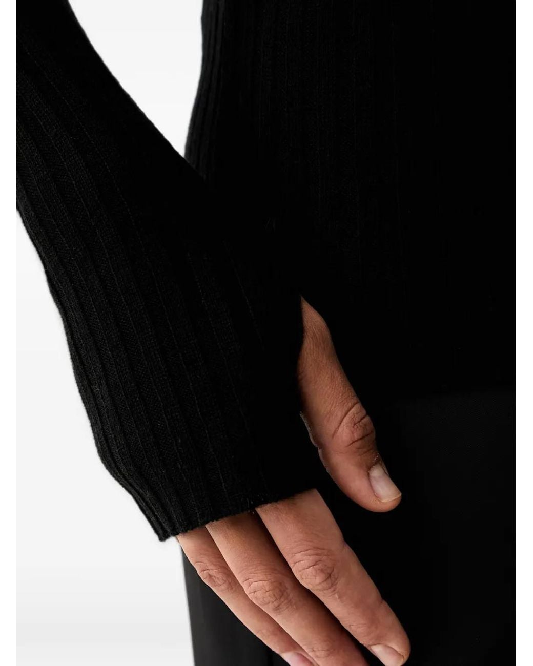 Pinko Black Ribbed-Knit Wool Sweater