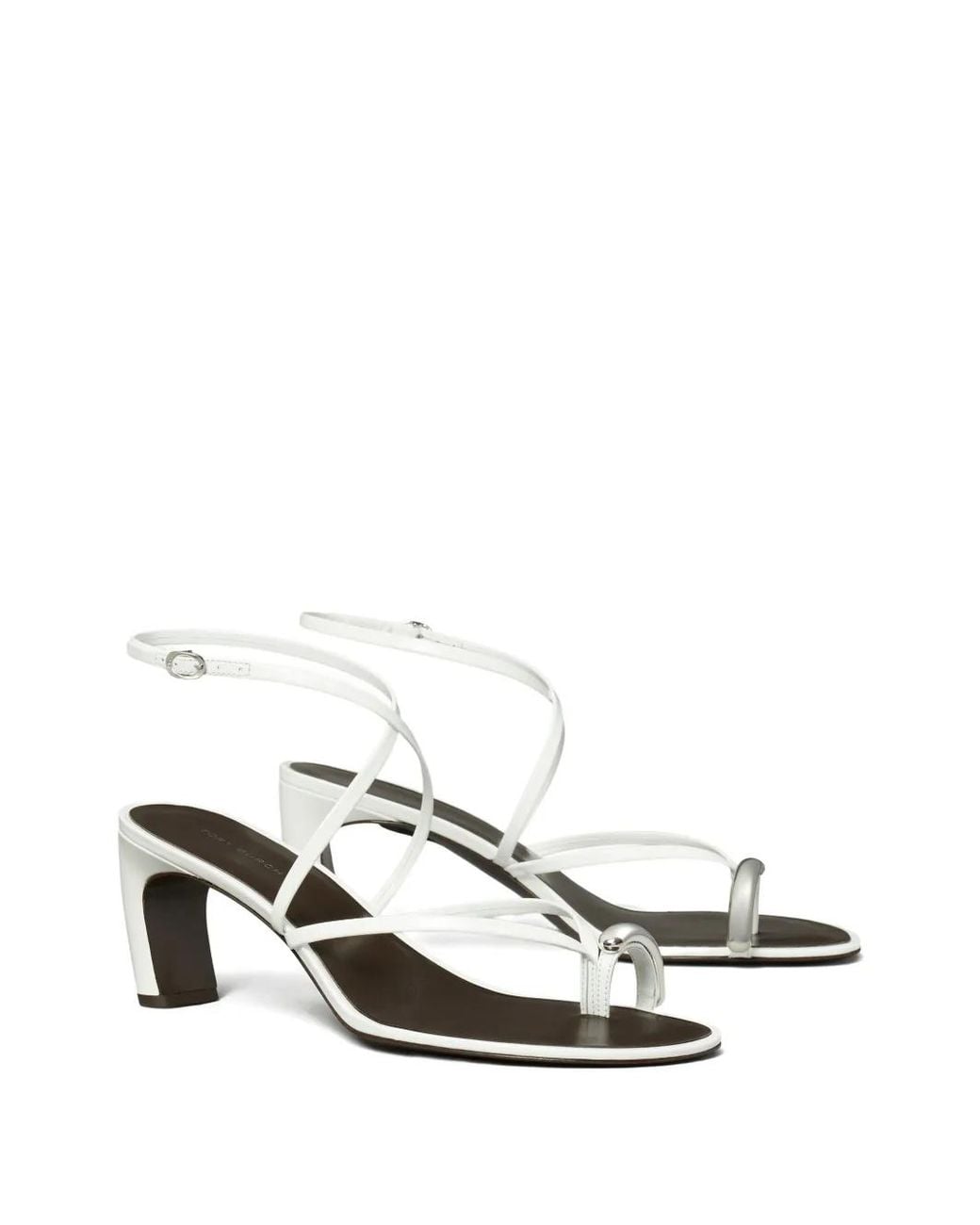 Tory Burch White Pierced Multi-Strap Heeled Sandal