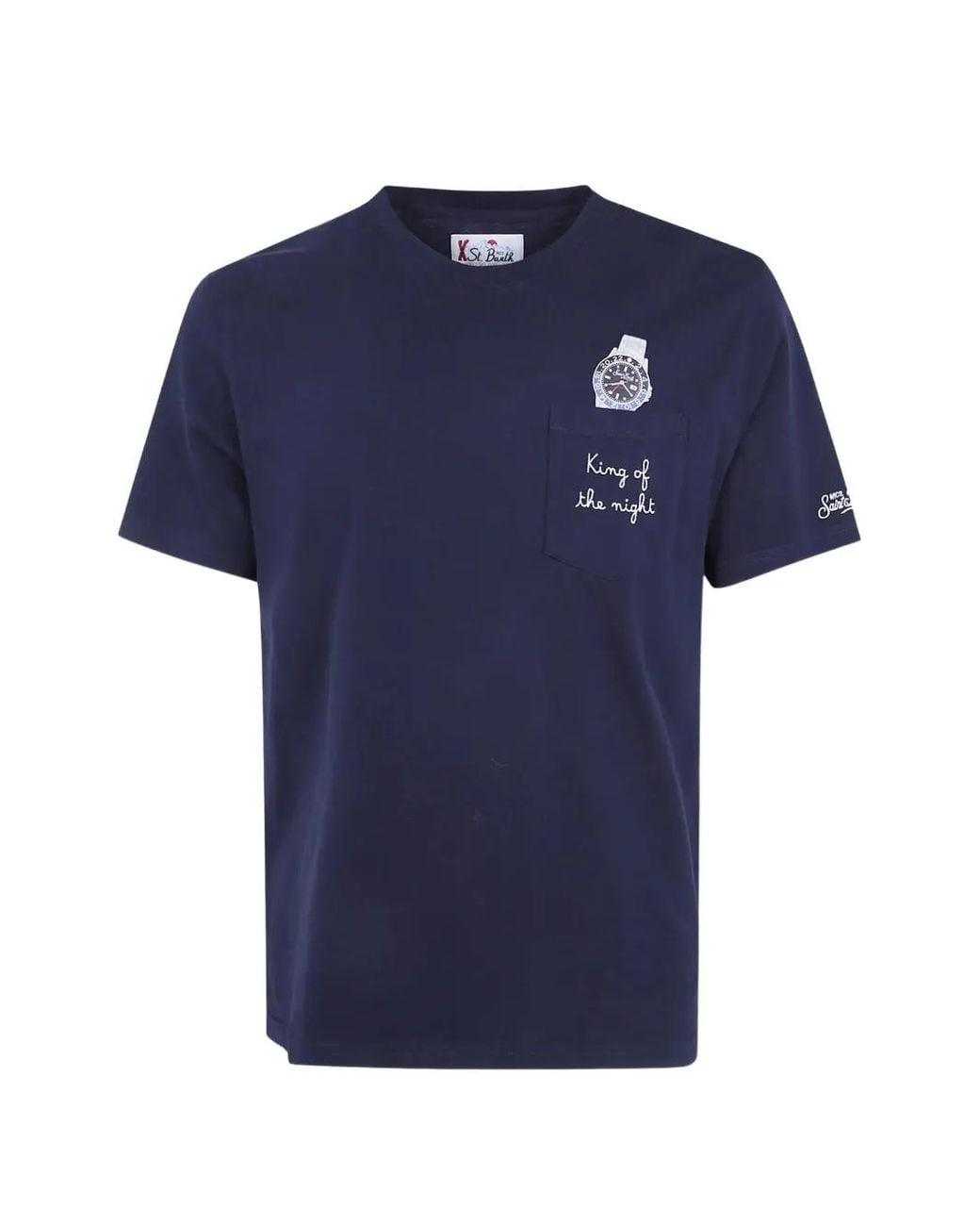 Mc2 Saint Barth Blue Connor Organic Cotton T-Shirt With Watch Print And King Of The Night Embroidery for men