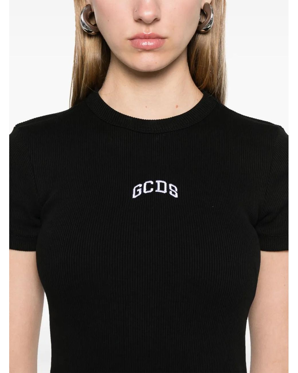 Gcds Black Short Dress With Embroidery