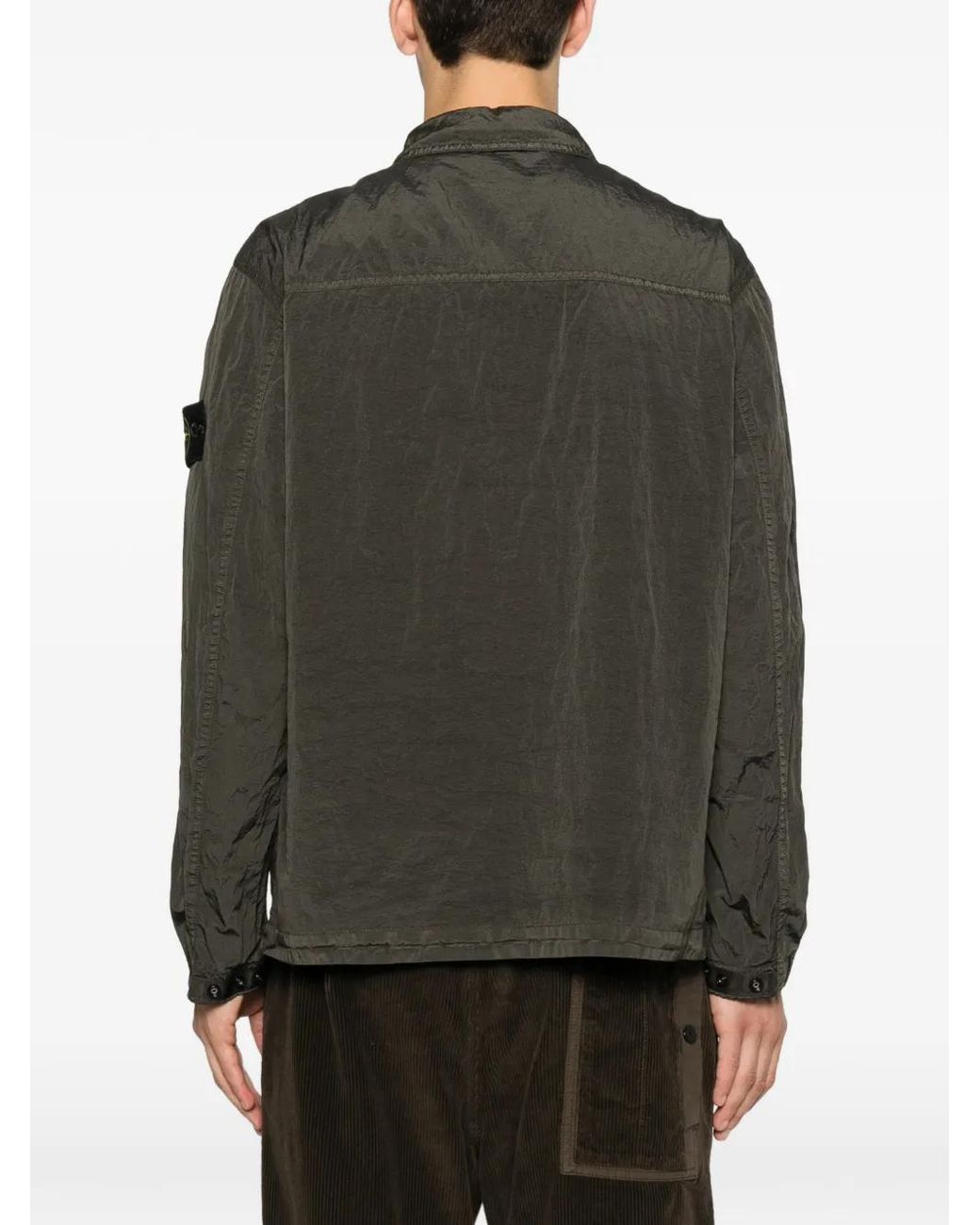 Stone Island Green Chest-Pocket Logo-Patch Overshirt for men