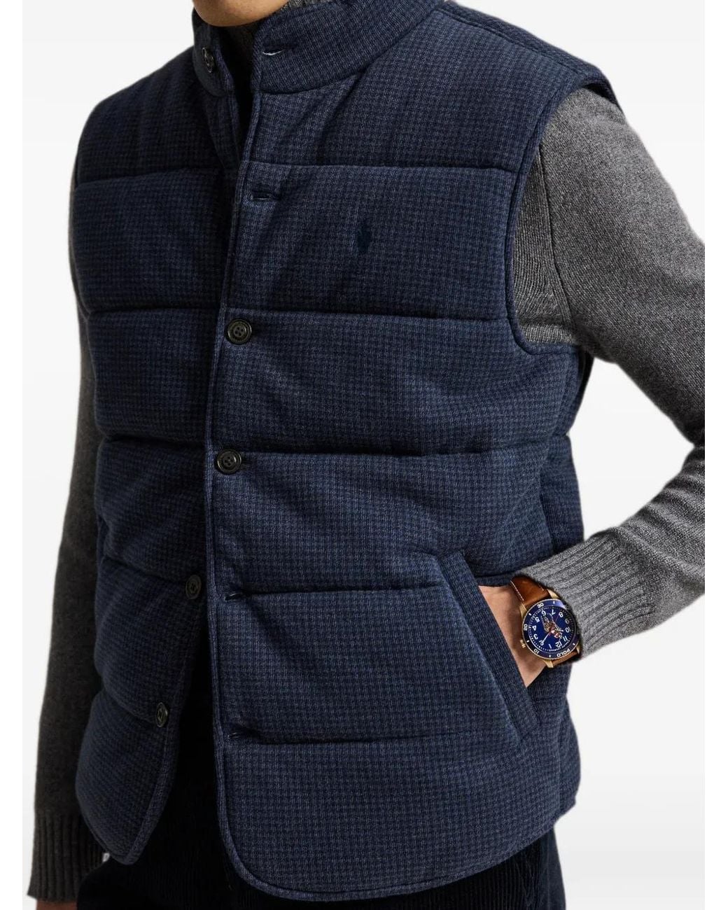 Polo Ralph Lauren Blue Houndstooth Quilted Vest for men