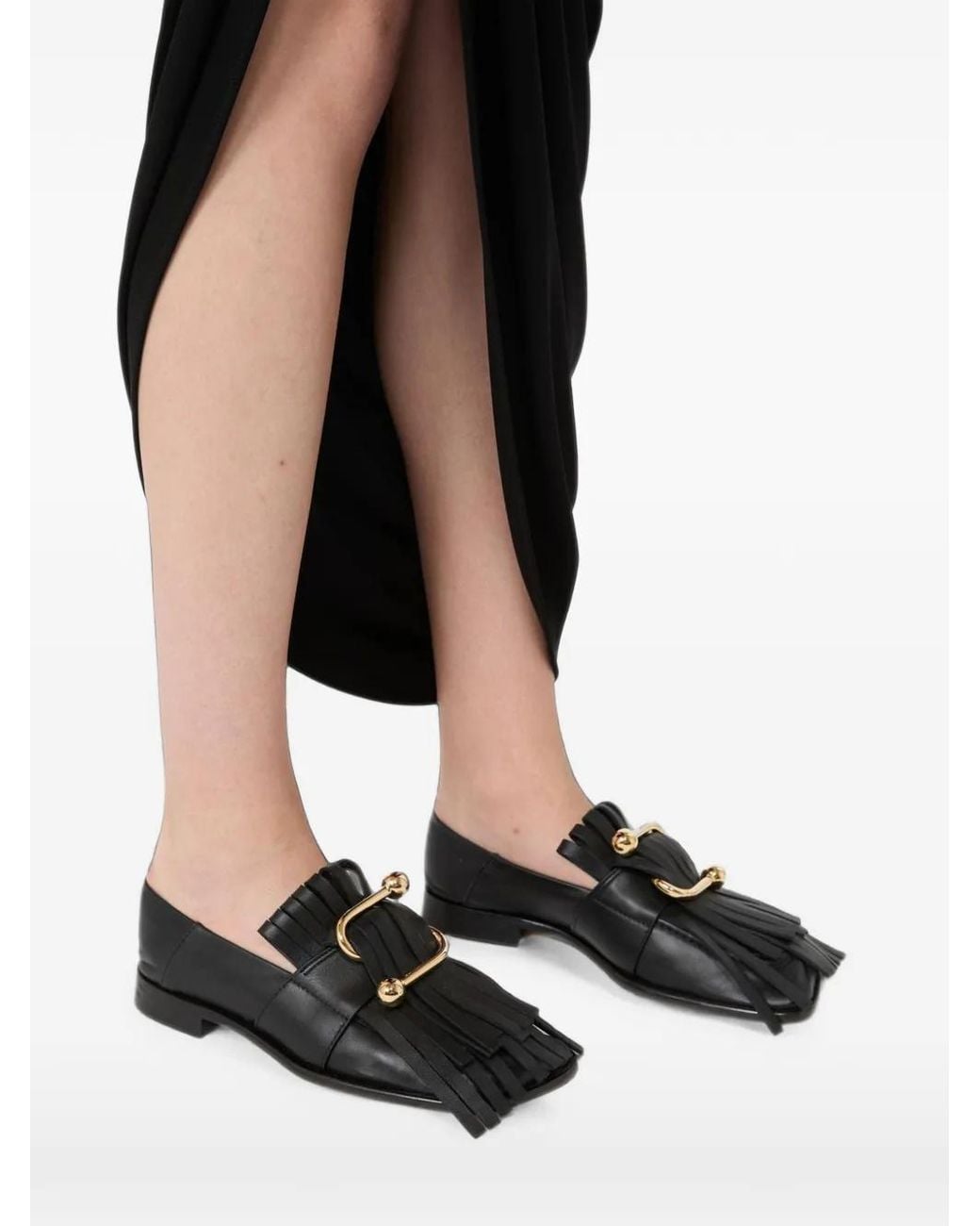 Sportmax Black Fringe-Detail Hardware-Embellished Loafers
