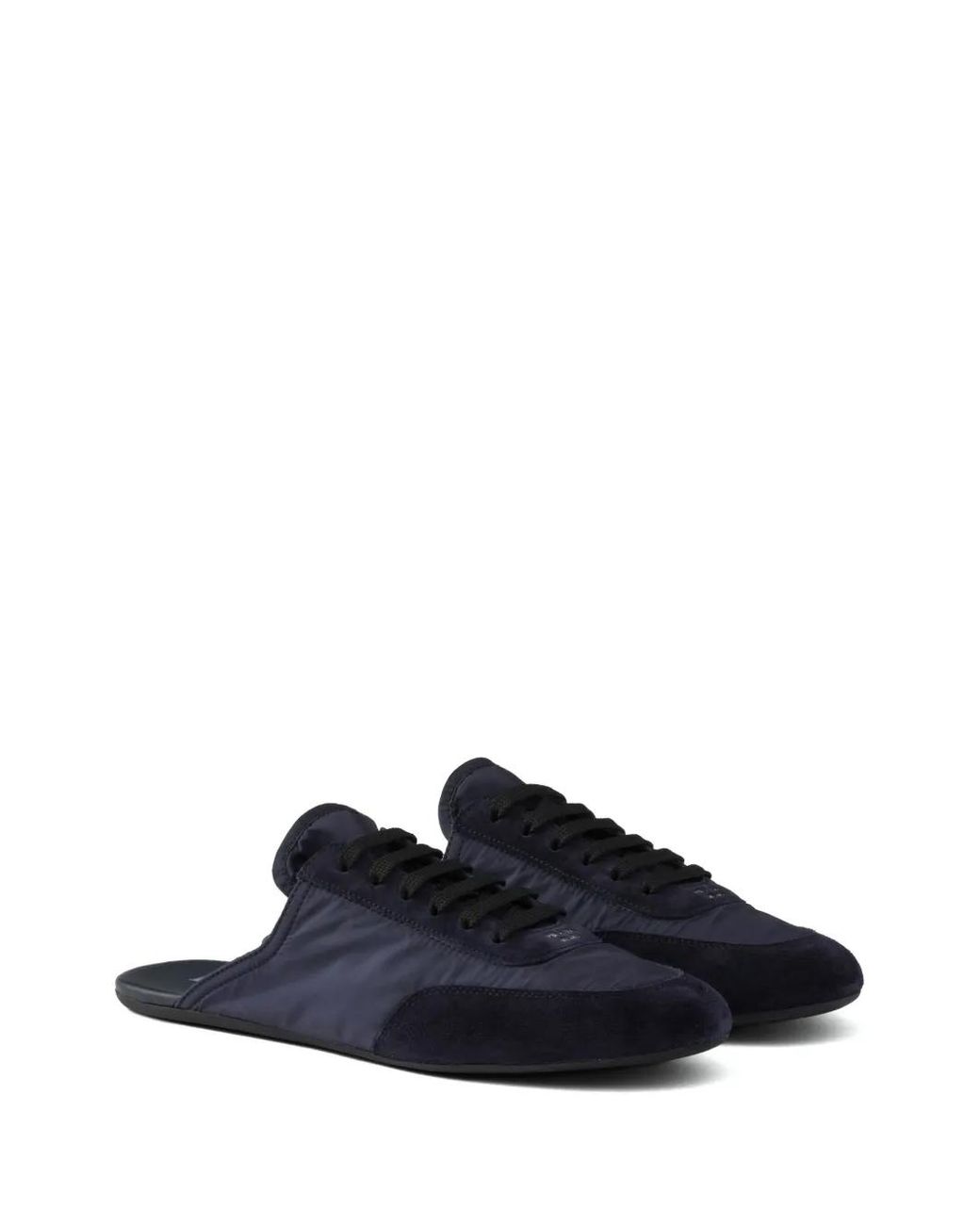 Prada Blue Collapse Re-Nylon And Suede Mules