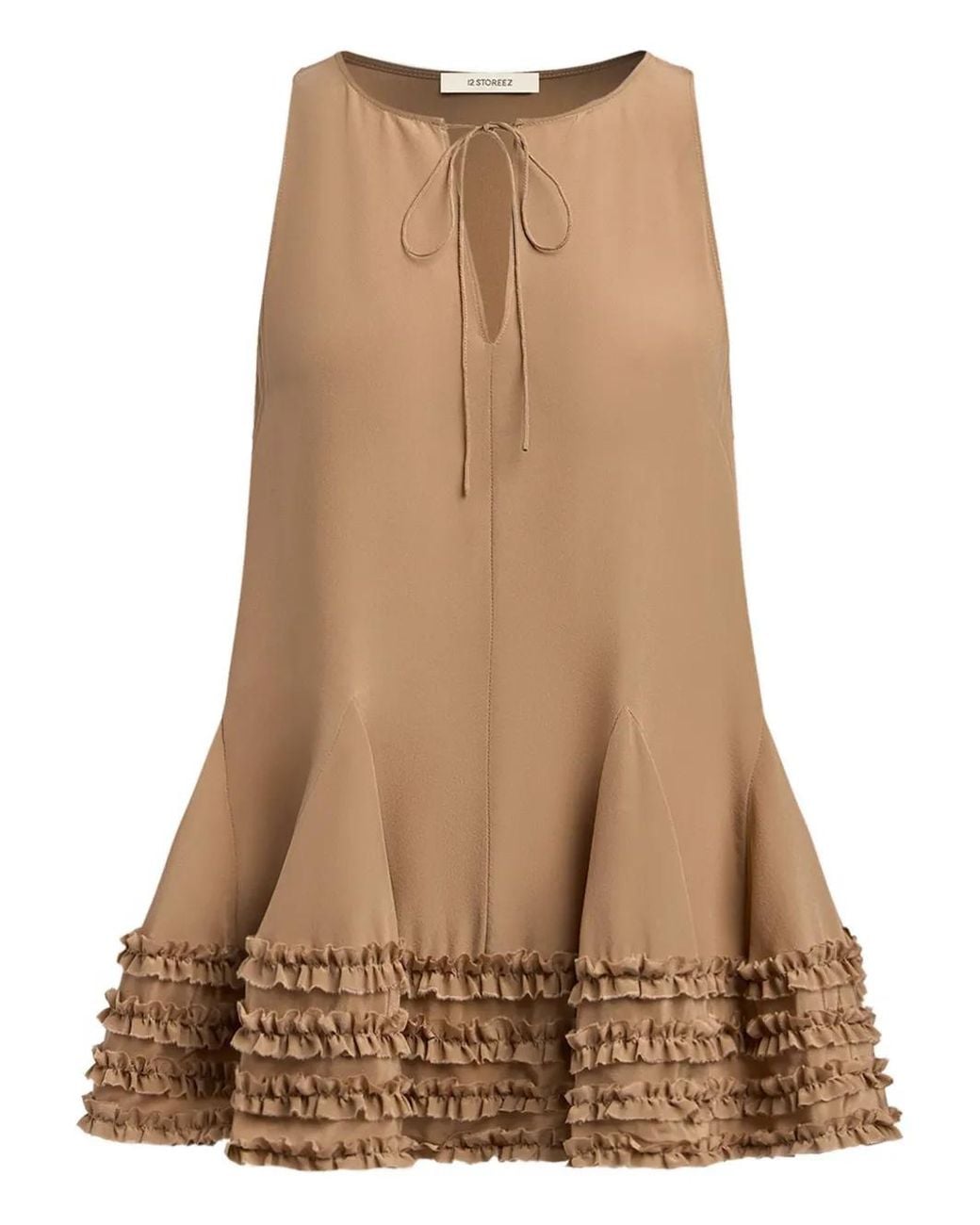 12 STOREEZ Brown Keyhole Ruffled Mini Dress