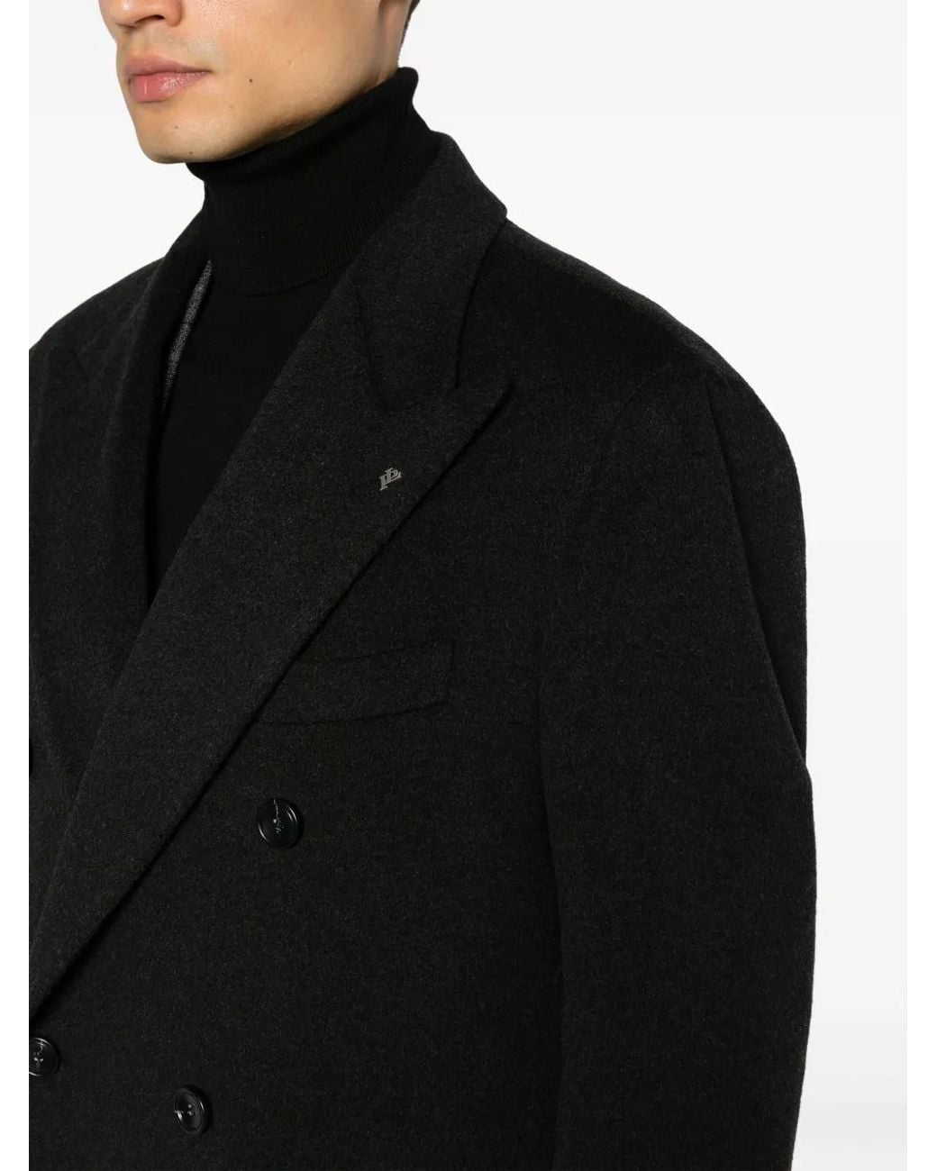 Tagliatore Black Manteau Croisé À Plaque Logo for men