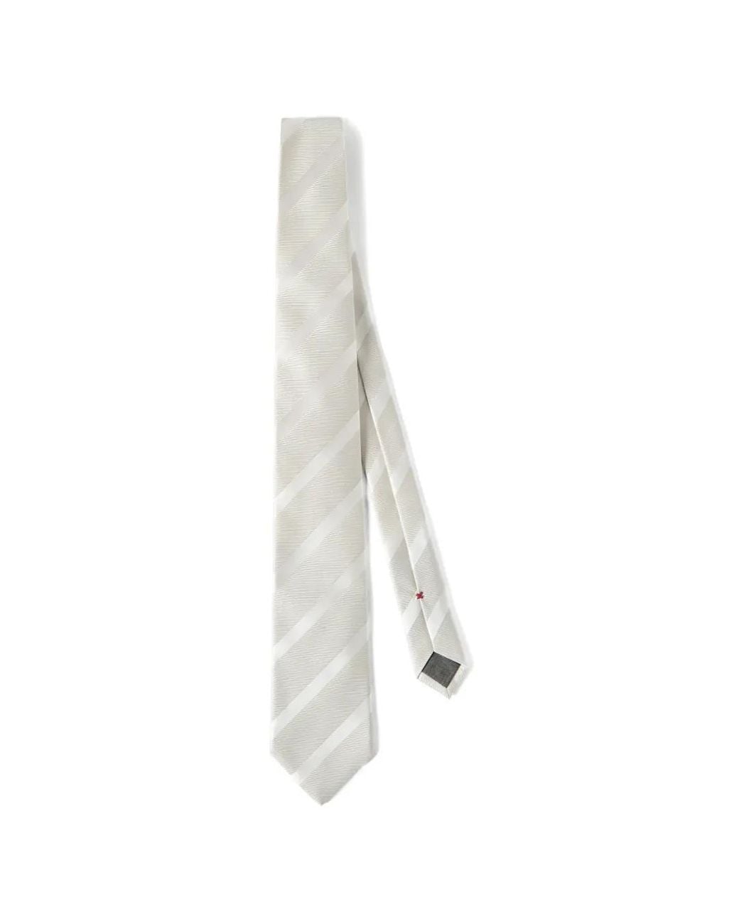 Brunello Cucinelli White Silk Diagonal Tie With Regimental Stripe for men