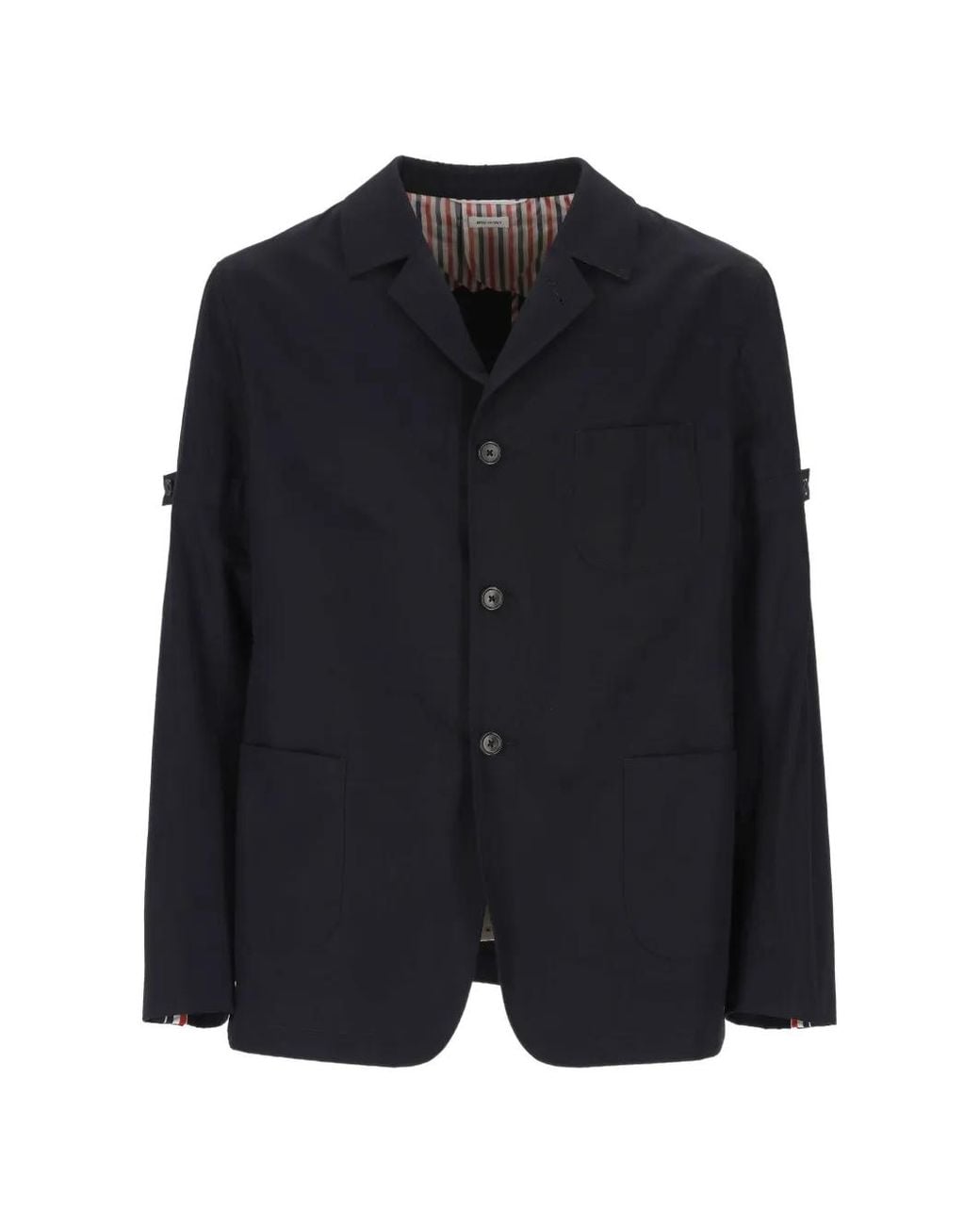Thom Browne Blue Button-Up Patch-Pocket Blazer for men