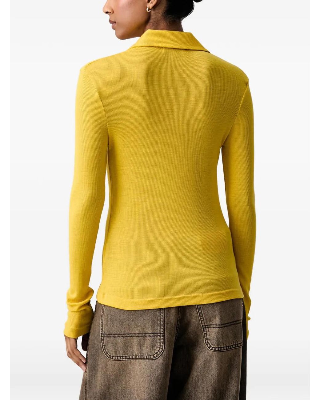 Stine Goya Yellow Logo-Embroidered Ribbed Top
