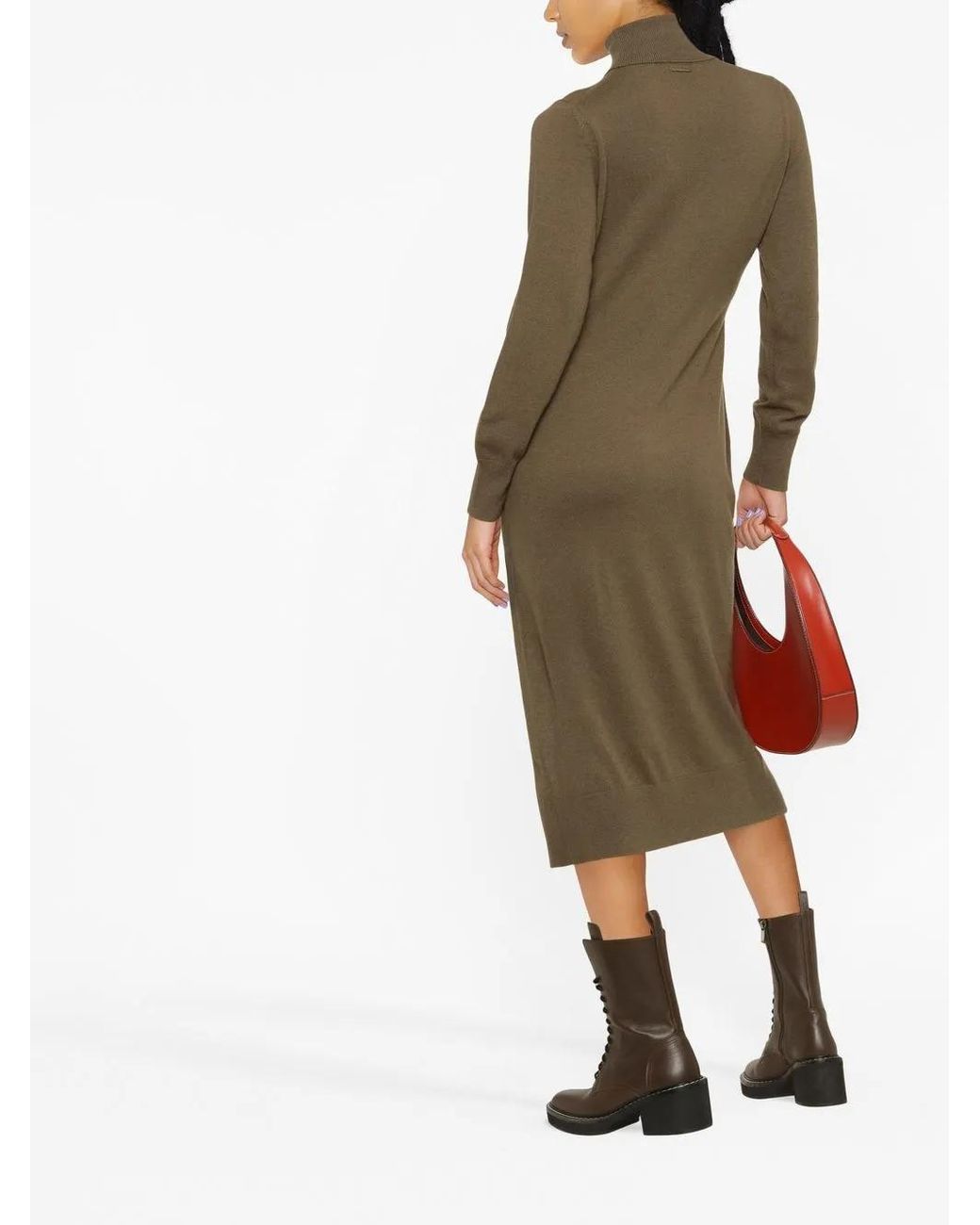 MICHAEL Michael Kors Natural Roll-Neck Knitted Midi Dress