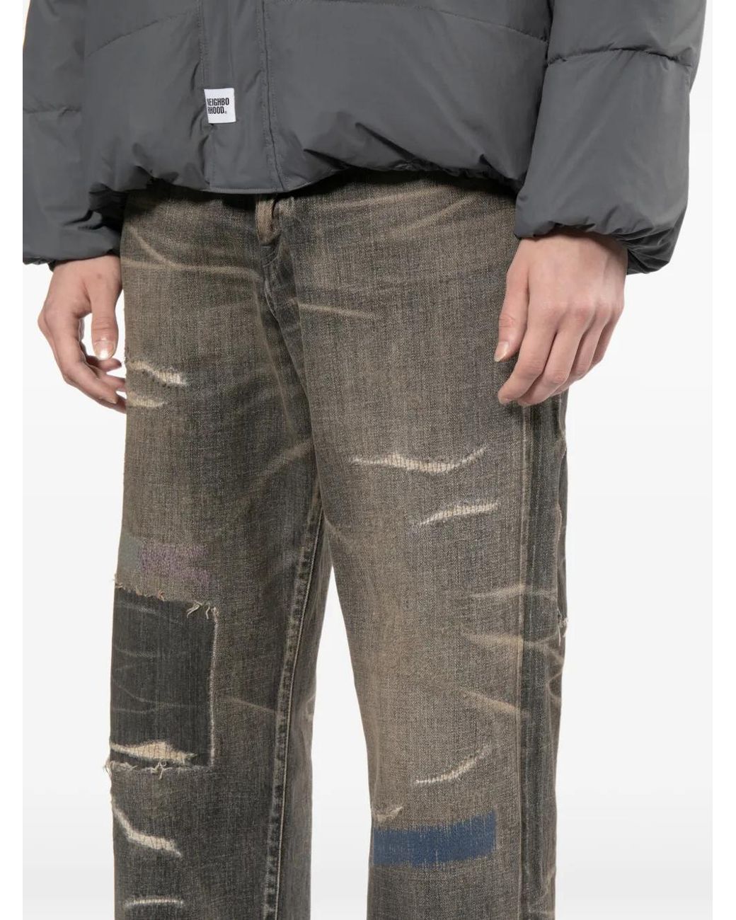Neighborhood Gray Patchwork Distressed Jeans for men