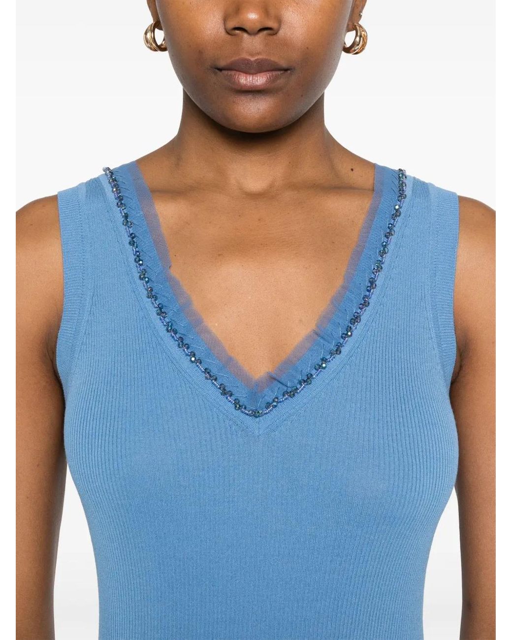P.A.R.O.S.H. Blue Ribbed Tank Top