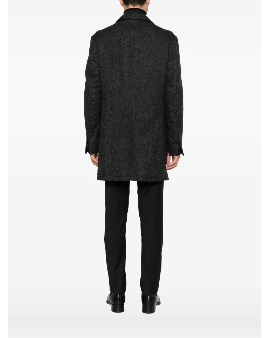 Corneliani Black Manteau Boutonné À Motif Chevrons for men