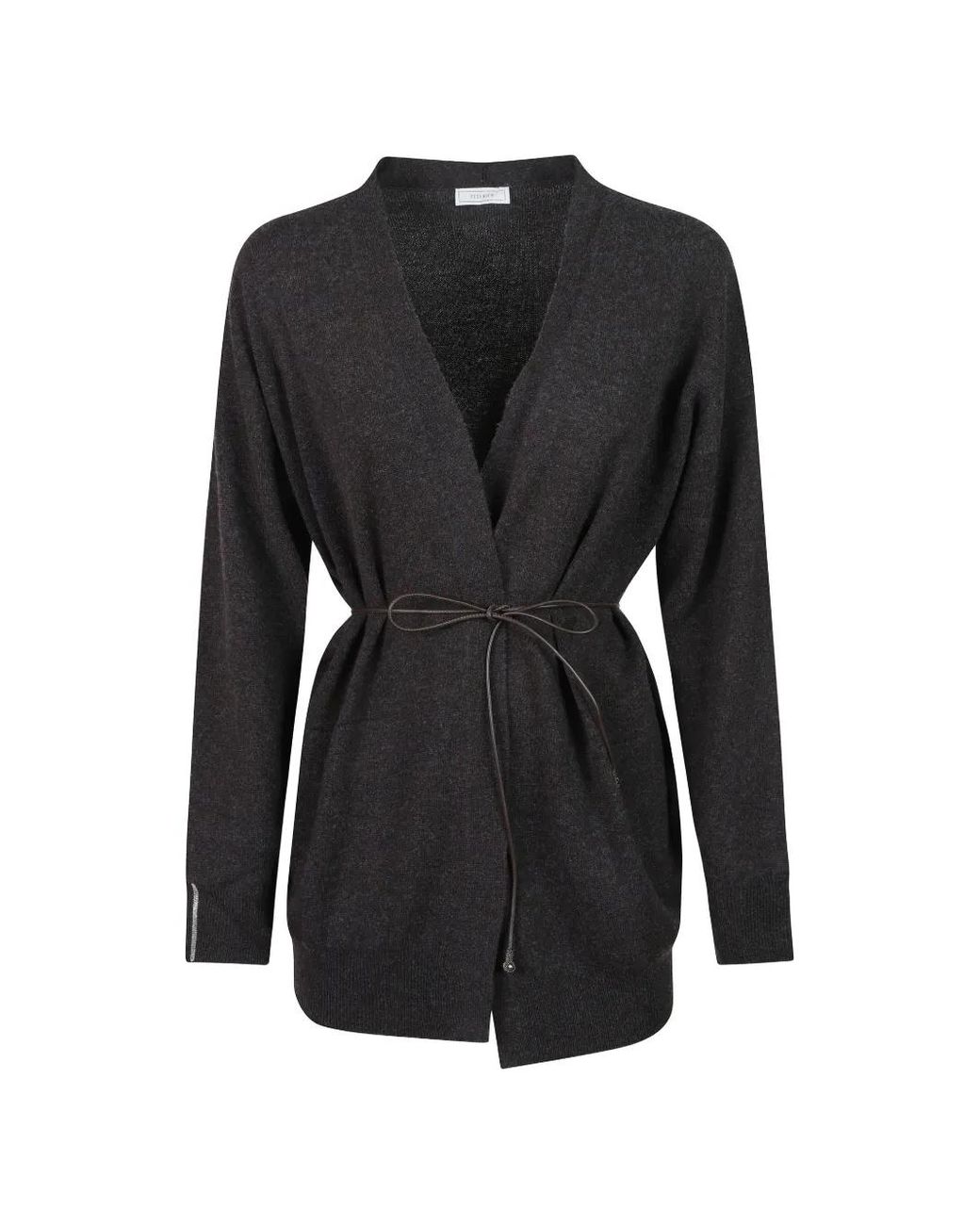 Peserico Black Belted V-Neck Cardigan