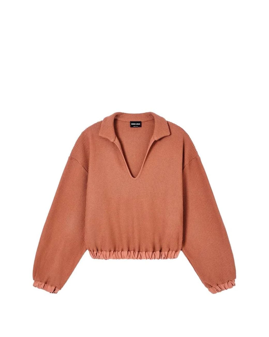 Giorgio Armani Orange Waffle-Knit V-Neck Sweatshirt
