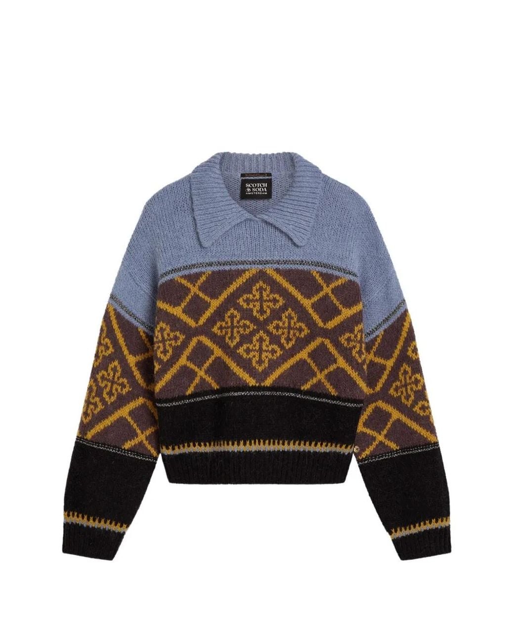 Scotch & Soda Blue Jacquard-Knit Collar Sweater