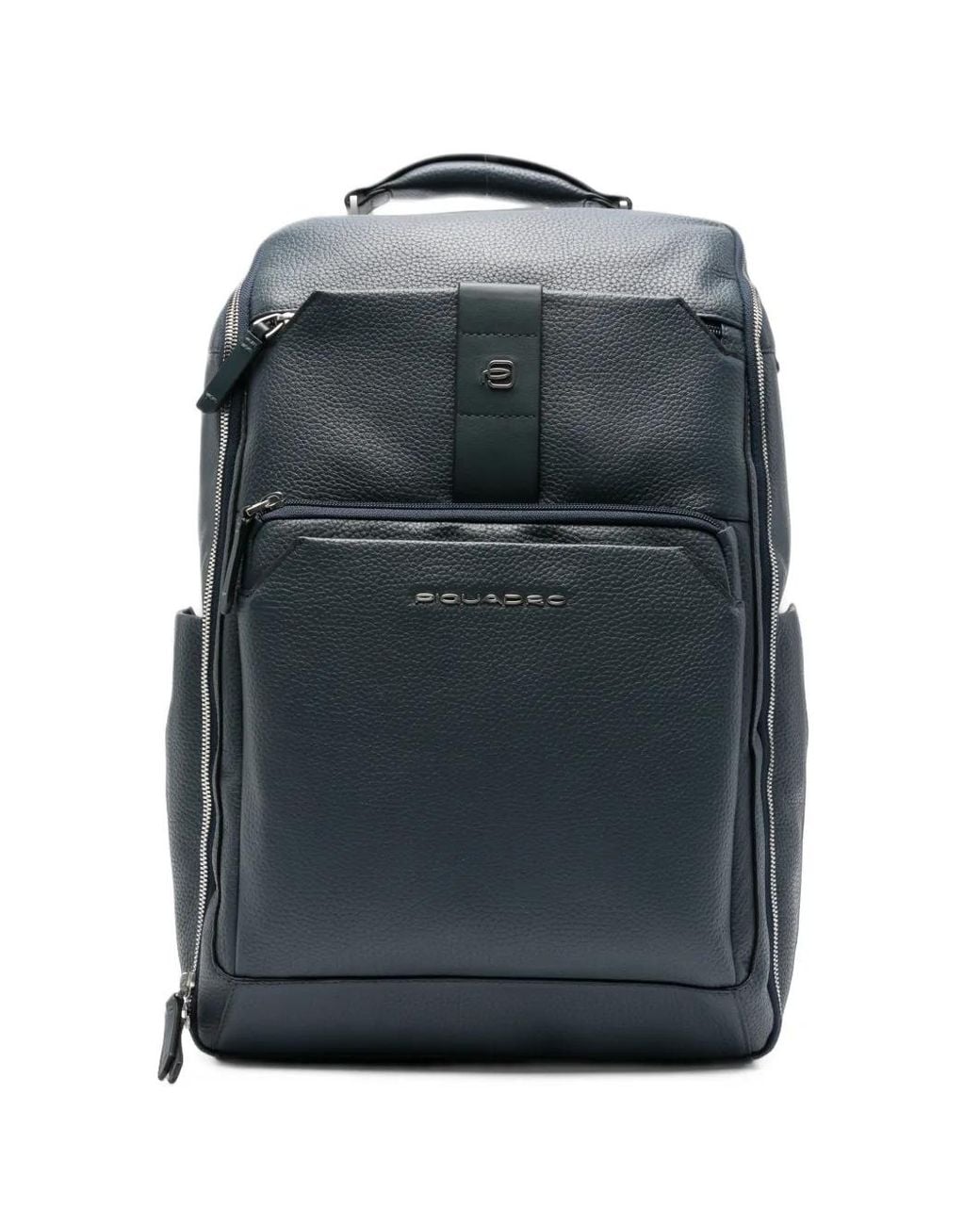 Piquadro Gray Tebe Logo-Plaque Pebbled-Leather Backpack