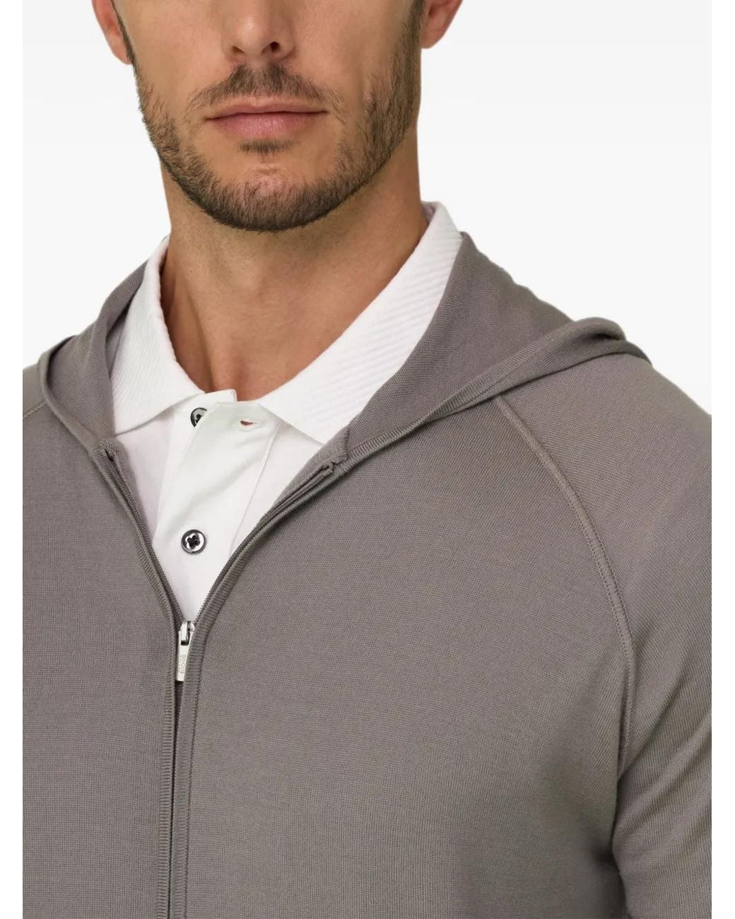 Boggi Gray Knitted Sweatshirt Full-Zip Hoodie for men