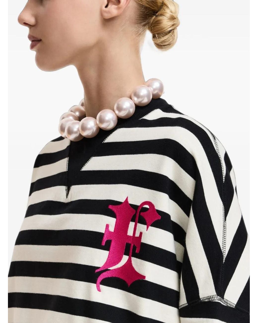 Essentiel Antwerp Black Monogram-Embroidered Striped Sweatshirt