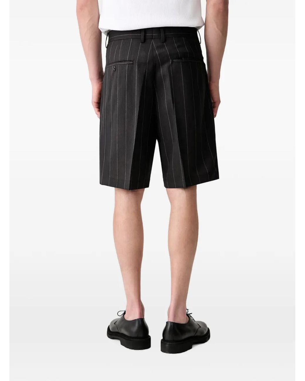 Wacko Maria Black Pinstripe-Print Pleated Shorts for men