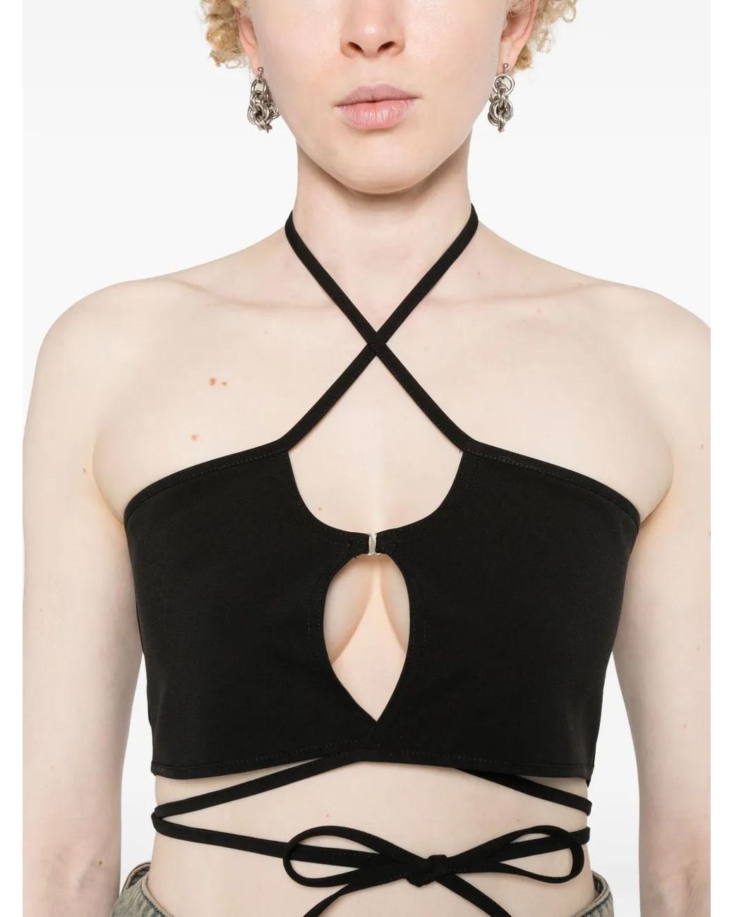 ROKH Black Crossover-Straps Cropped Top
