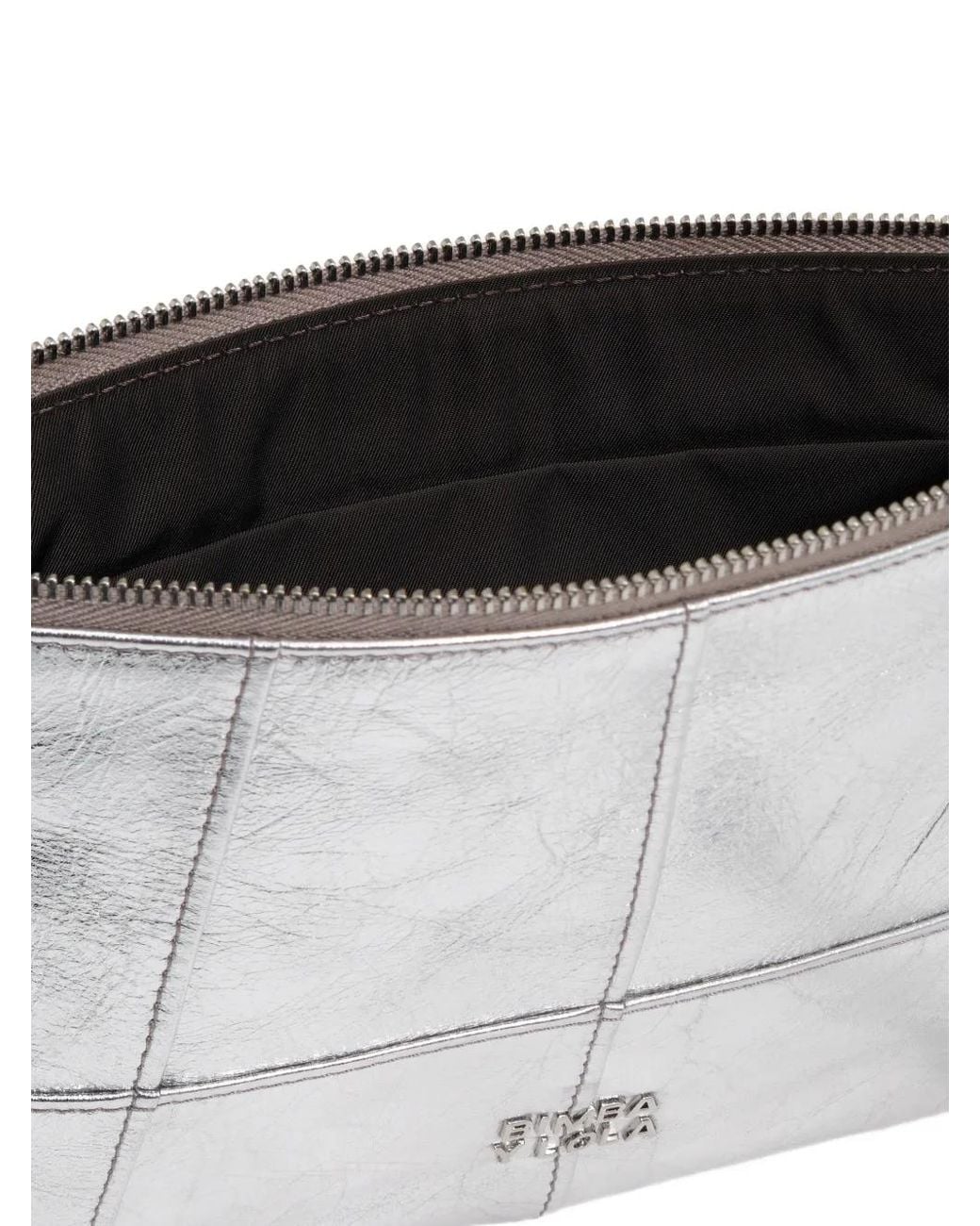 Bimba Y Lola Gray Medium Leather Zipped Make-Up Clutch