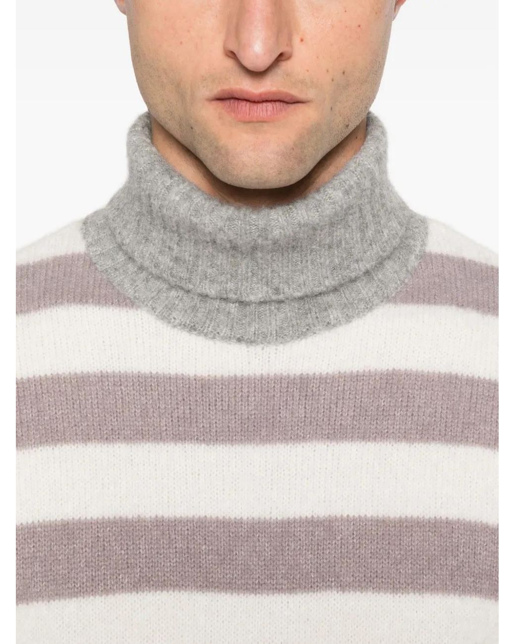 Eleventy Gray Turtleneck Striped Sweater for men