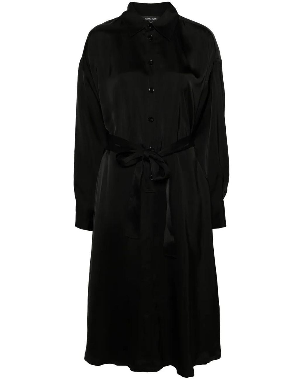 Fabiana Filippi Black Belted Satin Shirtdress