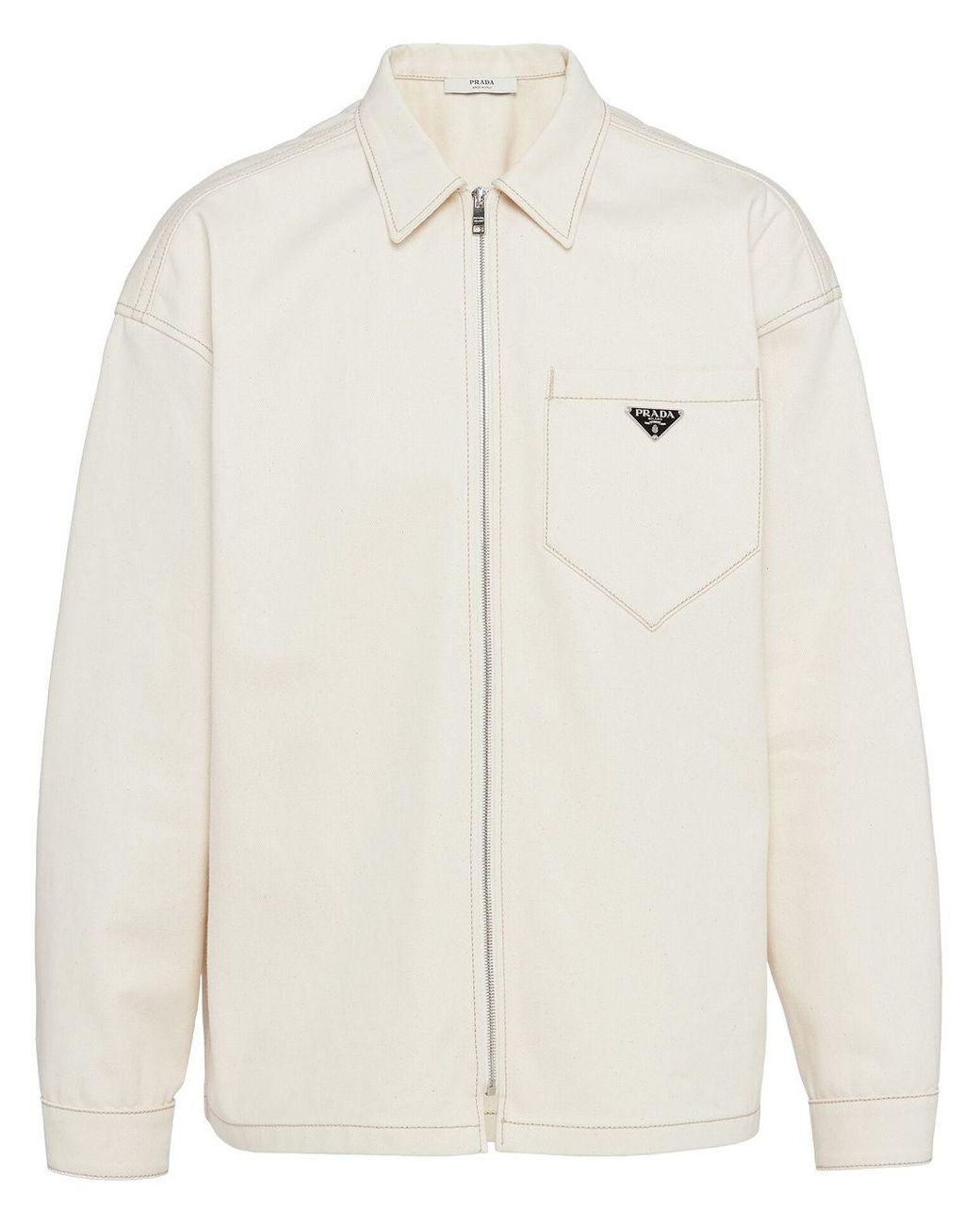 Prada Triangle-logo Zip-up Shirt Jacket in White for Men