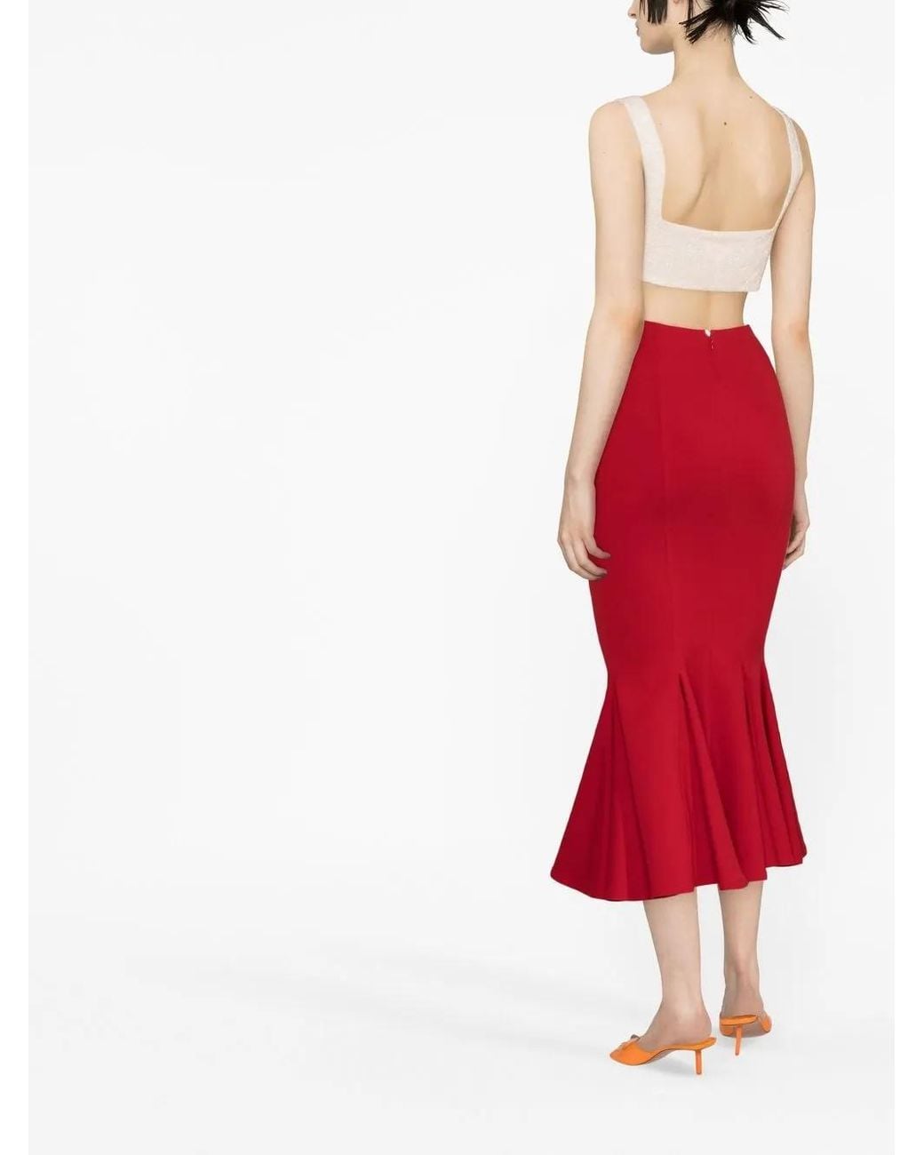 The Attico Red High Waist Midi Skirt