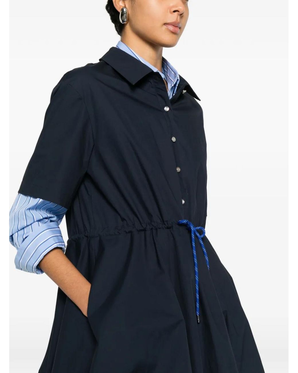 Maje Blue Short-Sleeved Cotton Bubble Dress