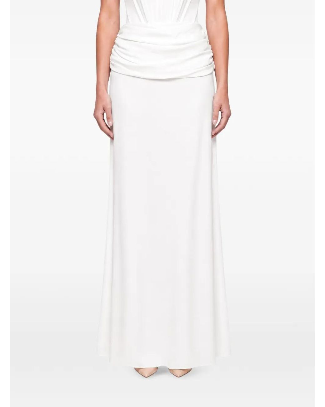 POST MERIDIEM White Zip-Fastening Draped Maxi Skirt