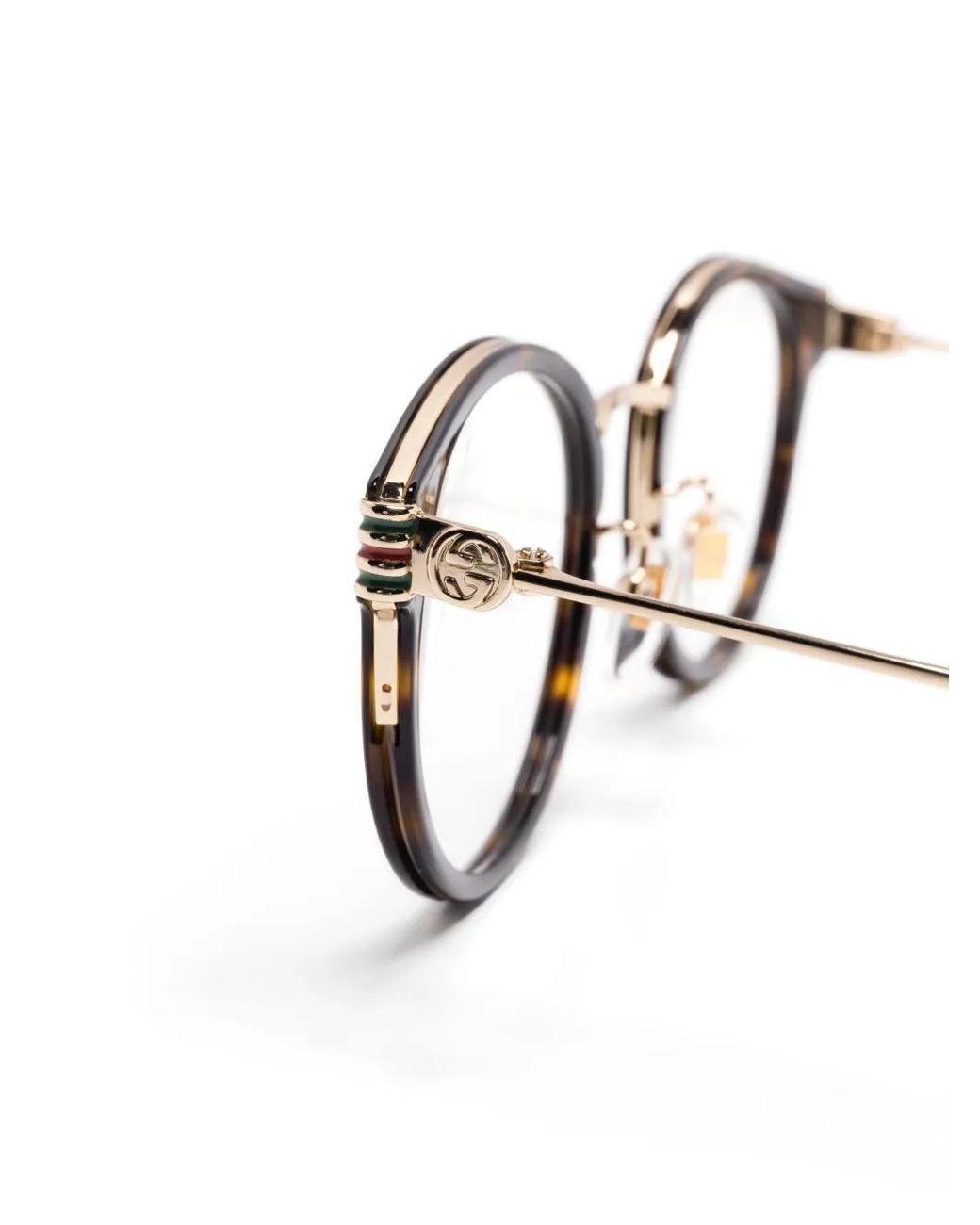 Gucci Brown Tortoiseshell-Effect Round-Frame Glasses